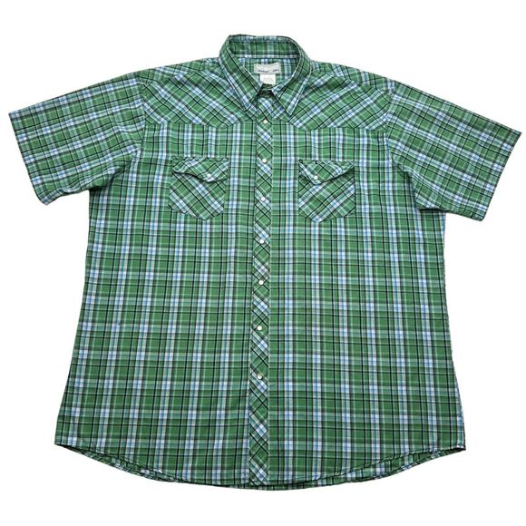 Wrangler Wrancher Shirt Mens Size 2XT  Pearl Snap‎ Short Sleeve Double Pockets - Picture 1 of 10